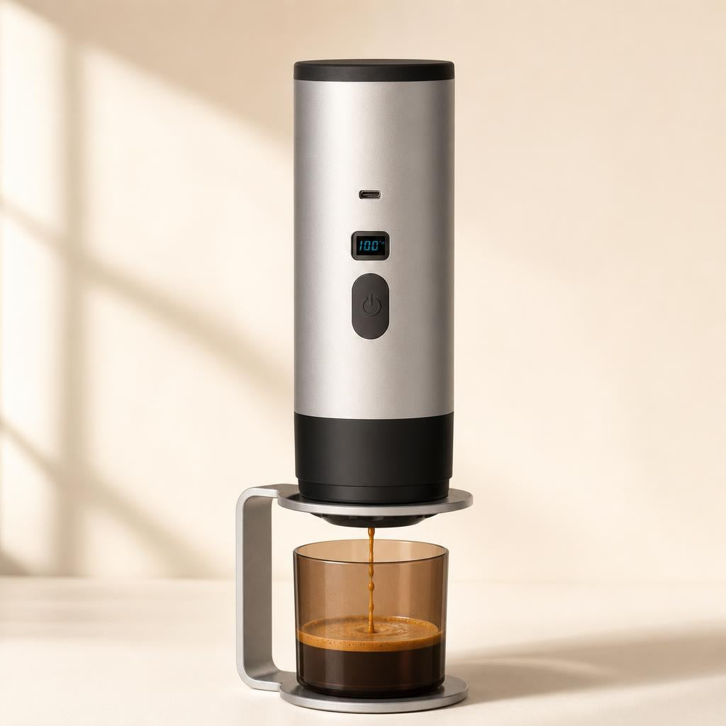 Viagio Coffee Grey Edition Kit preparando un espresso en su soporte